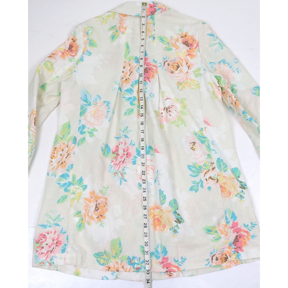 J Jill Women's Size Small Linen Blend Floral Pleated Long Jacket Pockets Boho - Picture 12 of 16